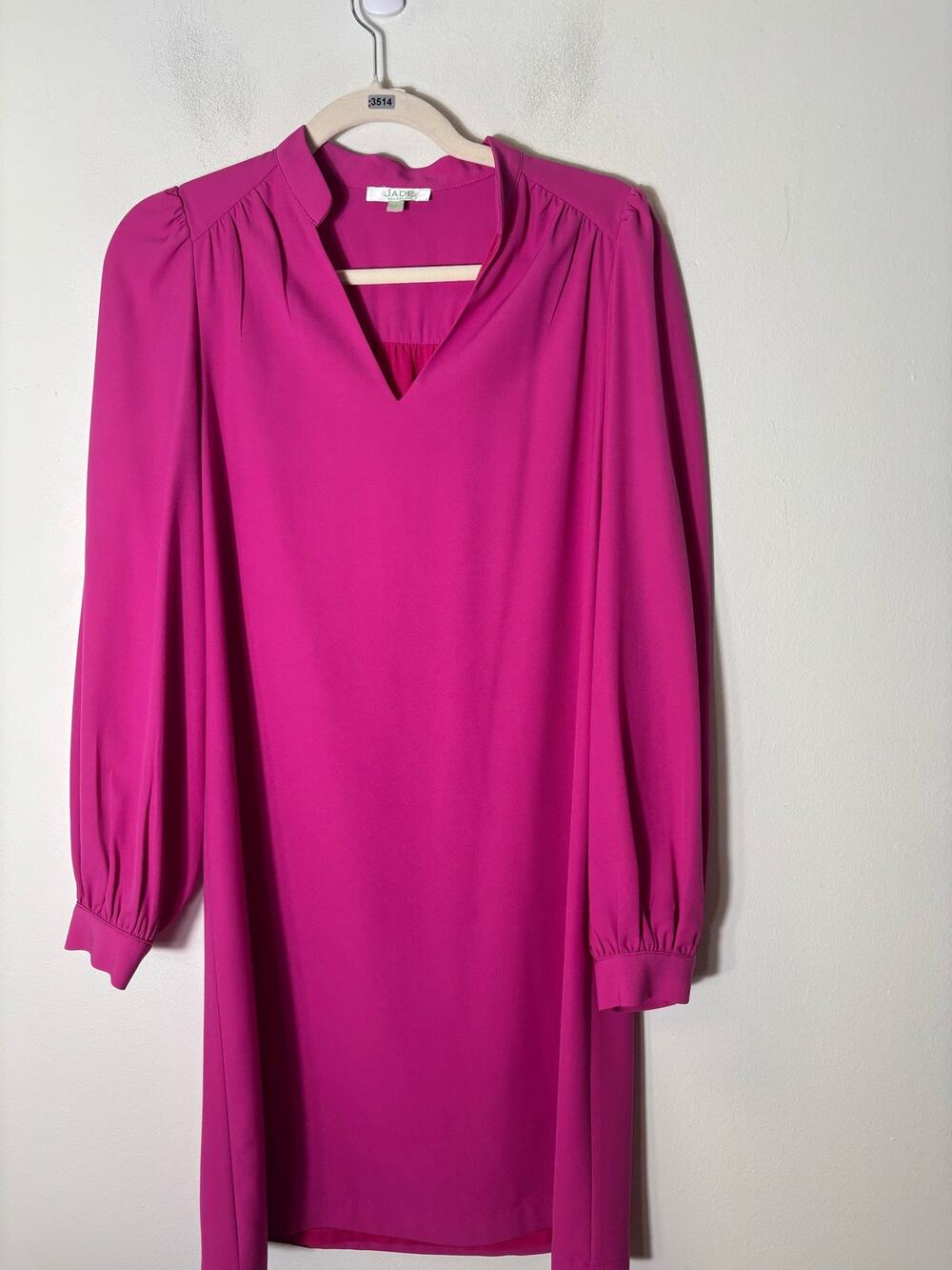 Jade by Melody Tam Bright PInk Long Sleeve Shift Dress Sz Xs